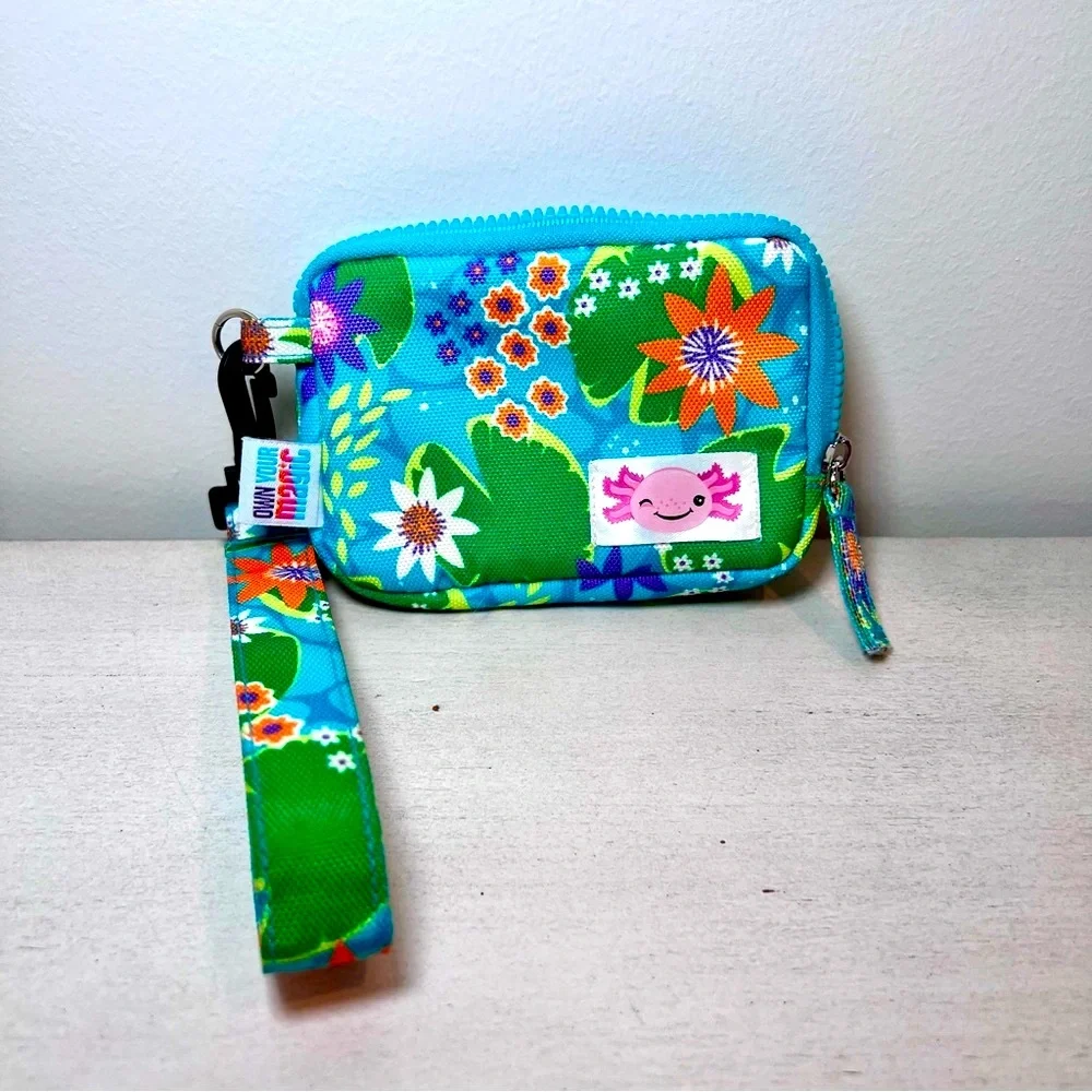 LITTLE BROWNIE BAKERS Axolotl Floral Zip Wallet Teal Wristlet Kids NWOT Gift